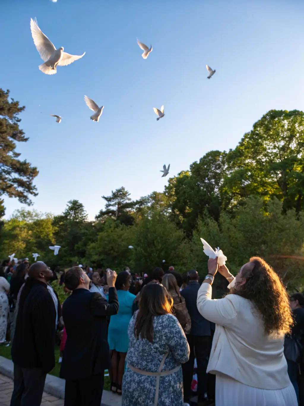 A photograph of a community event focused on releasing responsibly bred birds into a protected natural environment.