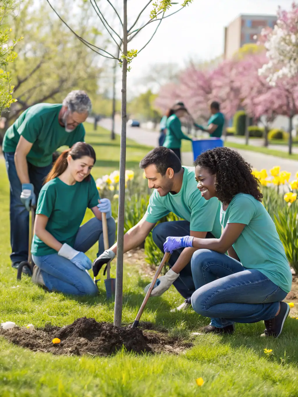 A photo of volunteers participating in a bird conservation project, such as planting trees or cleaning up a habitat, highlighting the community involvement facilitated by SOA SOC ORNITHOLOGIQUE DE L'ANGOUMOIS.