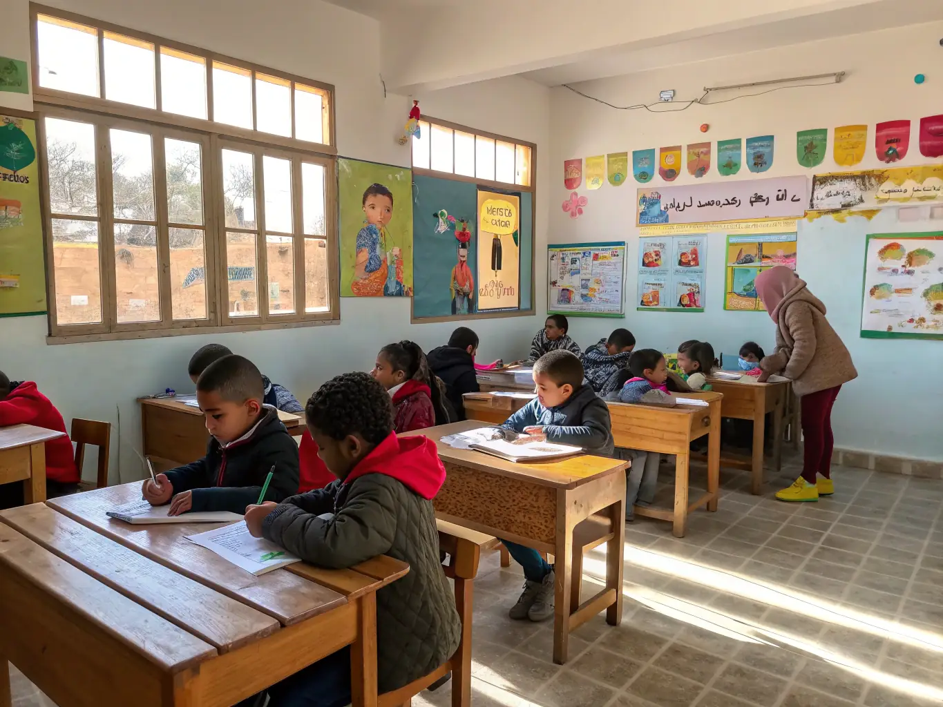 A classroom setting where an educator is teaching children about different bird species, their habitats, and the importance of conservation. The image should be engaging and informative, highlighting the educational aspect of the program.